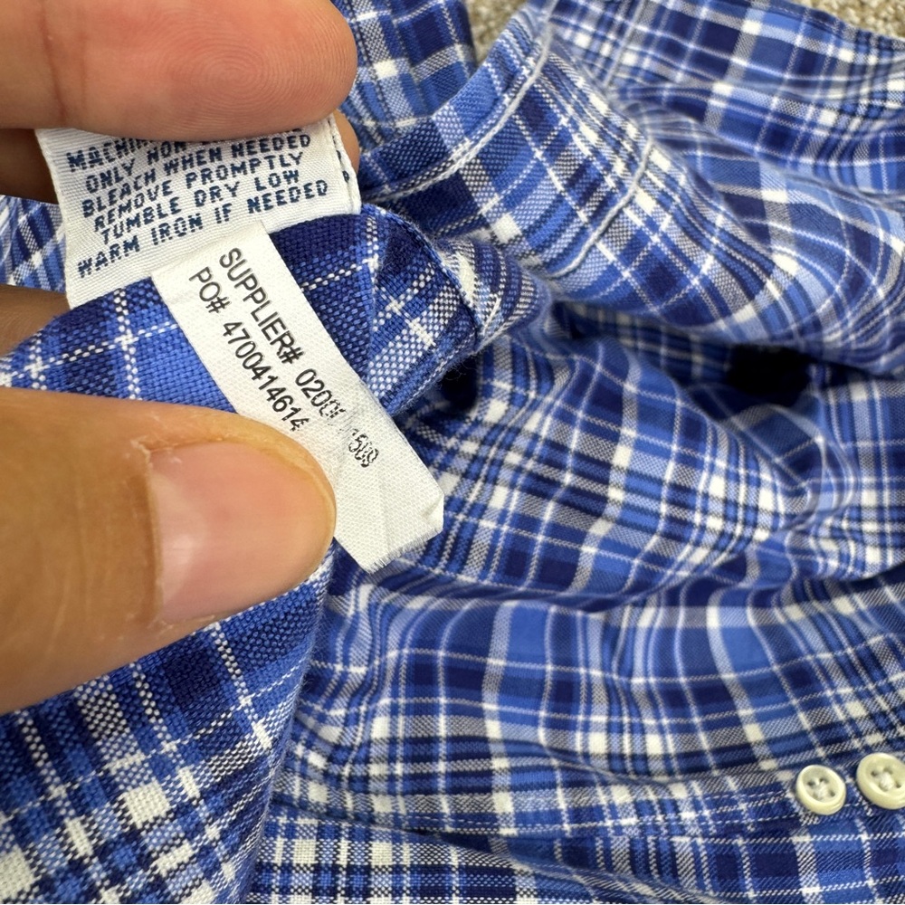 Ralph Lauren Button Down Shirt Men’s Size M Blue White Plaid Flesh Pony - Picture 14 of 16